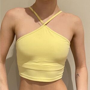 Woman’s Halter Ribbed Stretch Yellow Cropped Top Sz X-Large